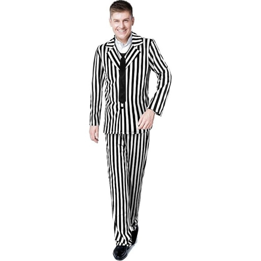 Smiffys Mens Halloween Black and White Striped Suit Scary Cosplay Costume XL NEW - Picture 4 of 7